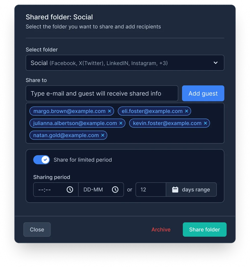 Sharing a folder with several recipients for a limited period in TheSecureLocker