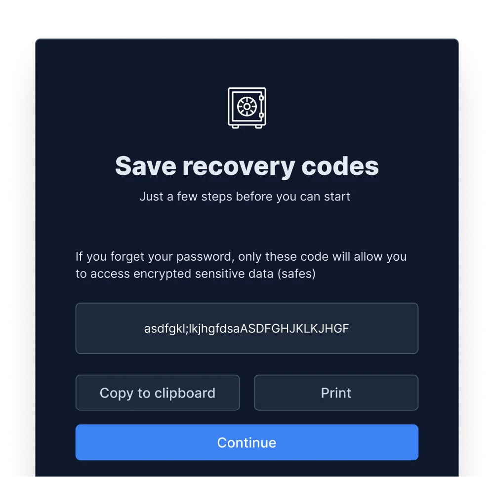 Saving personal recovery codes in TheSecureLocker