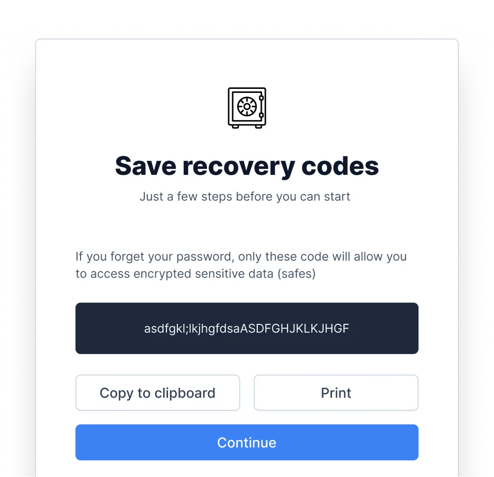 Saving personal recovery codes in TheSecureLocker