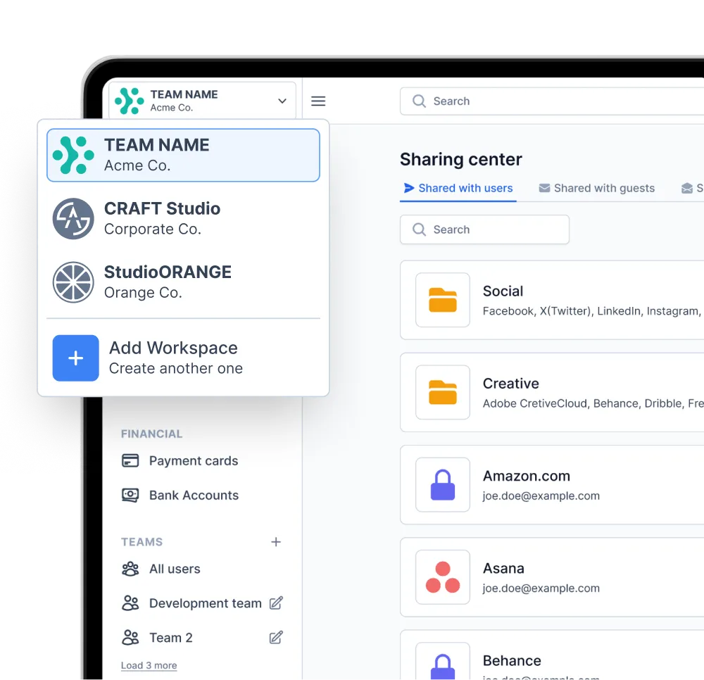 Switching between workspaces in the TheSecureLocker sharing center