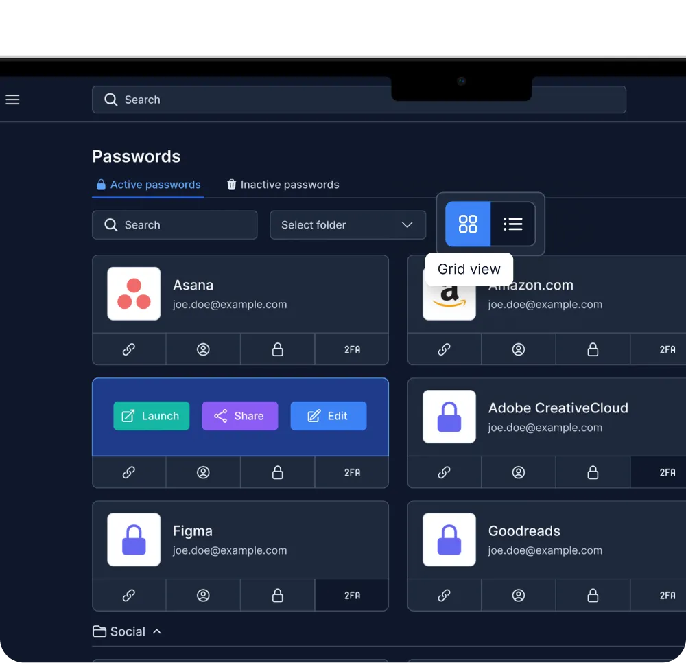 Passwords shown in the grid view in TheSecureLocker