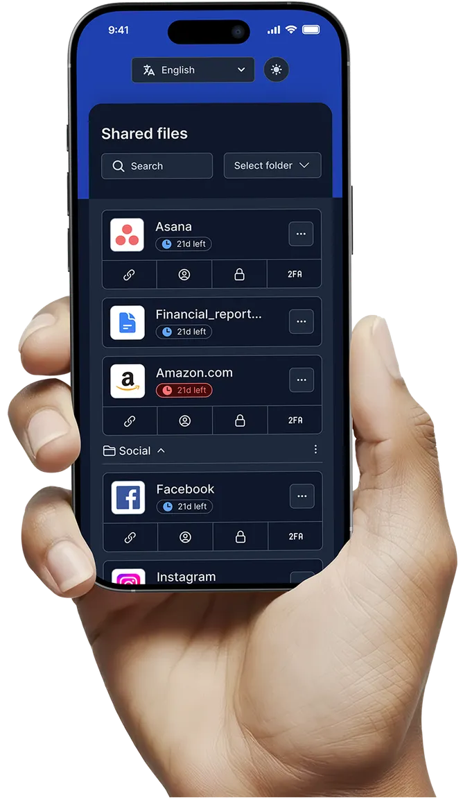 Hand holding a phone with shared files in the TheSecureLocker mobile app