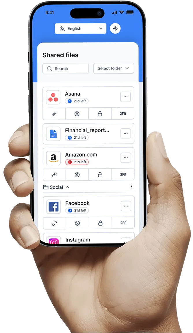 Hand holding a phone with shared files in the TheSecureLocker mobile app